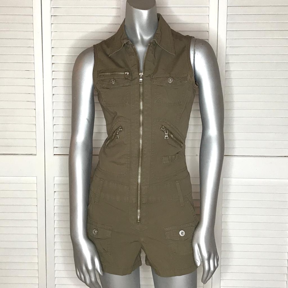 GUESS Olive Green Military Utility Shorts Romper